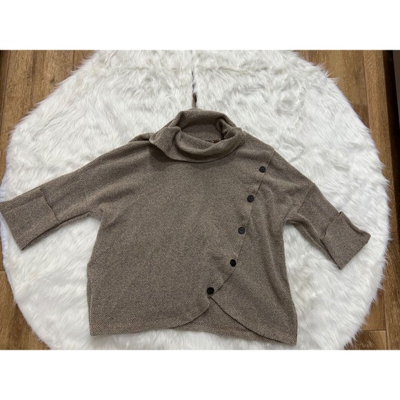 Retrelogy Sweater Womens Size 2X Tan Knit 3/4 Sleeve Button Pullover Cowl Neck - Picture 1 of 5